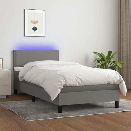 Sommier À Lattes De Lit Avec Matelas Et Led Gris Foncé 90x200cm