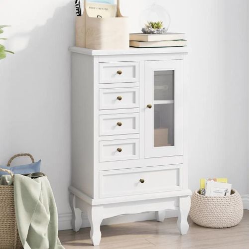 Armoire Avec 5 Tiroirs Et 2 Étagères Blanc