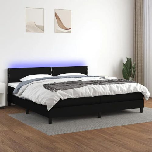 Sommier À Lattes De Lit Et Matelas Et Led Noir 200x200 Cm Tissu