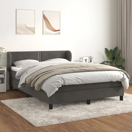 Sommier À Lattes De Lit Et Matelas Gris Foncé 140x200cm Velours