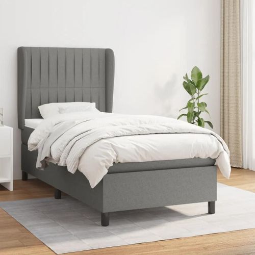Sommier À Lattes De Lit Avec Matelas Gris Foncé 90x200 Cm Tissu
