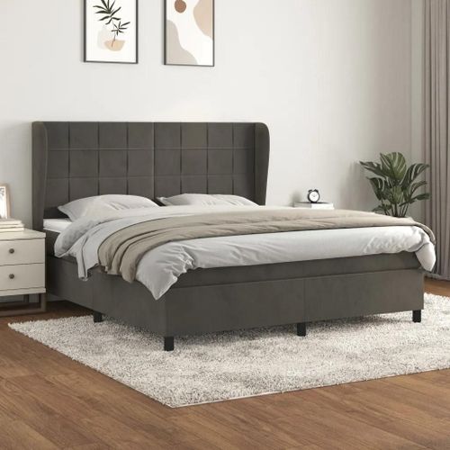 Sommier À Lattes De Lit Et Matelas Gris Foncé 180x200cm Velours