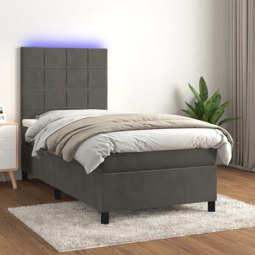Sommier À Lattes De Lit Et Matelas Et Led Gris Foncé 90x200 Cm