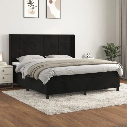 Sommier À Lattes De Lit Avec Matelas Noir 180x200 Cm Velours