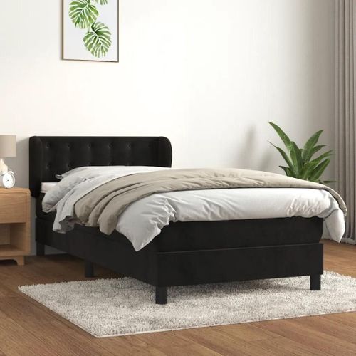 Sommier À Lattes De Lit Avec Matelas Noir 90x200 Cm Velours