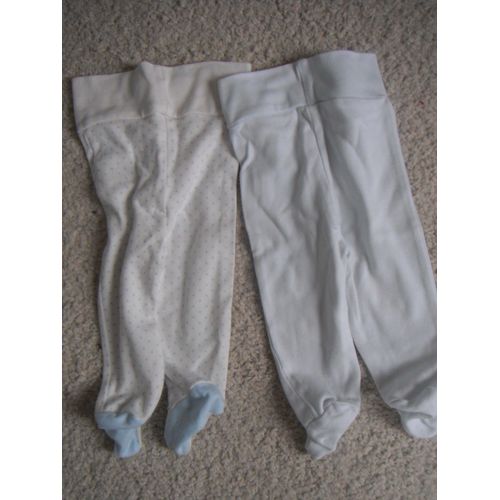 2 Leggings Blanc &amp Bleu Ciel Bébé Fille Taille 3 Mois Neufs