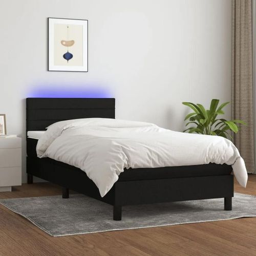 Sommier À Lattes De Lit Avec Matelas Et Led Noir 90x200cm Tissu