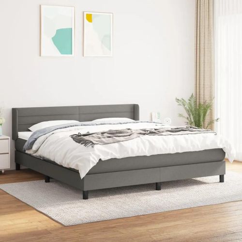 Sommier À Lattes De Lit Avec Matelas Gris Foncé 180x200cm Tissu