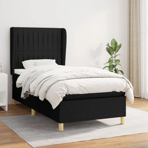 Sommier À Lattes De Lit Avec Matelas Noir 90x200 Cm Tissu
