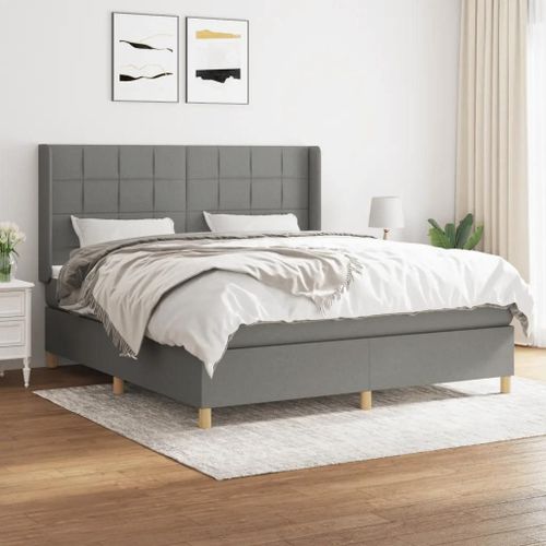 Sommier À Lattes De Lit Avec Matelas Gris Foncé 160x200cm Tissu