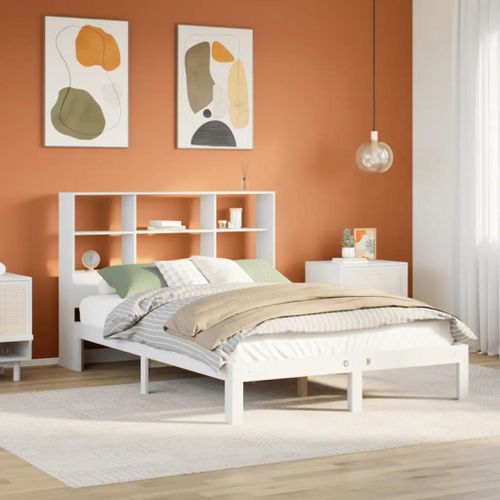 Lit Bibliothèque Sans Matelas Blanc 140x200 Cm Bois Pin Massif