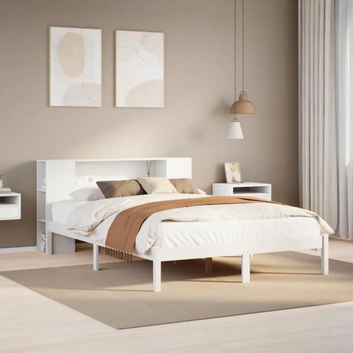 Lit Bibliothèque Sans Matelas Blanc 150x200 Cm Bois Pin Massif