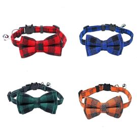 Collier Pour Animaux De Compagnie Réglable Boucle À Dégagement Rapide Design Doux Plaid Chat Collier Avec Cloche Amovible Bowknot 4pcs