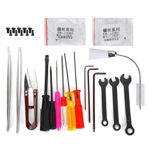 Pince à épiler droite/incurvée Clés Croix/fente Tournevis Brosse Ciseaux Kit avec boîte de rangement pour surjeteuse Machine à coudre