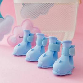Bottes Pour Animaux De Compagnie Mignon Dessin Animé Imperméable Silicone Chien Chaussures De Pluie Avec Crochet Et Boucle Pour Poméranie Bichon Teddy Blue S