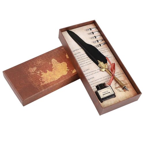 Européanisme Vintage Rétro Plume Plume Dip Stylo Plumes En Métal Plumes Calligraphie Écriture Stylo Cadeau (Noir)
