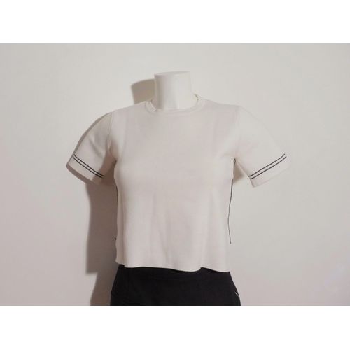 Top/ Pull Court Blanc À 2 Bandes Marine Et Encolure Arrondie- Taille S- Zara