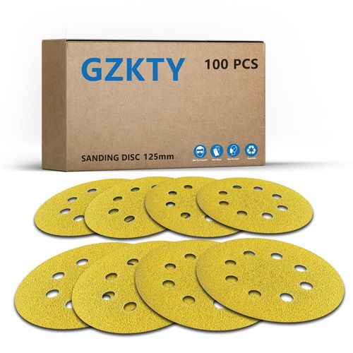 100 Pièces Disque Abrasif 125mm, Disque Ponceuse 125mm, Disque a Poncer 125mm, Grains 40/60/80/120/240, pour 125mm Ponceuse Excentrique