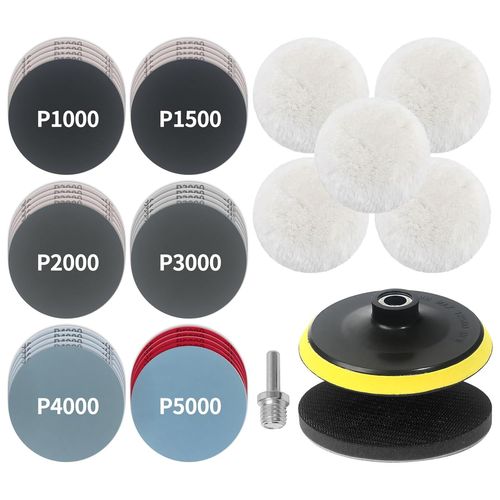 38 Pièces Disque Abrasif 125mm Papier à Poncer 1000-5000 pour Polisseuse Voiture, Kit Polissage Voiture, Pad Polissage, Disque Polishing pour Perceuse et Visseuse, Accessoires