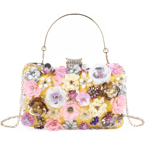 Femmes Floral Soirée Sacs à main Colorful Rhinestone Clutch Purses Floral Bride Wedding Handbag Chain Shoulder Bag