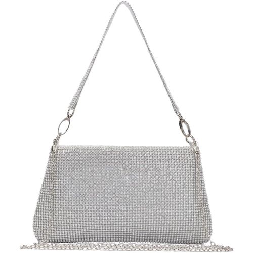 Sac à Main de soirée avec Strass pour Femme élégant Pochettes et Clutches avec chaîne pour Banquet Fête de Mariage Argent