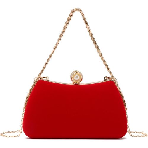 Élégant Velours Pochettes et Clutches de soirée avec chaîne Sac à Main de soirée pour Femme Sacs bandoulière pour Fête Mariage(Rouge)