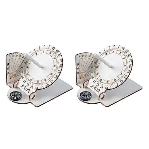 2 Pcs DIY Horloge Solaire Cadran Solaire Scientifique Ornement Cadran Solaire Modèle Scientifique En Bois