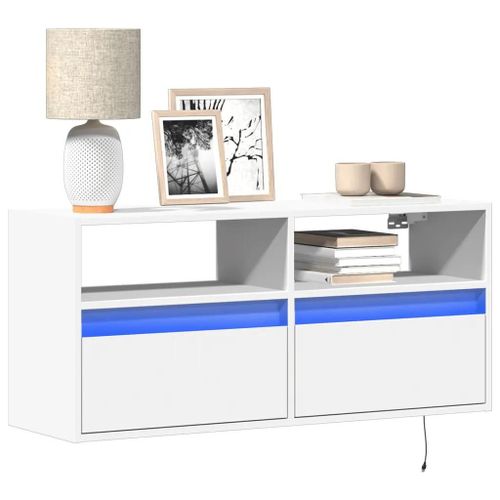 Meuble Tv Mural Avec Lumières Led Blanc 100x31x45 Cm