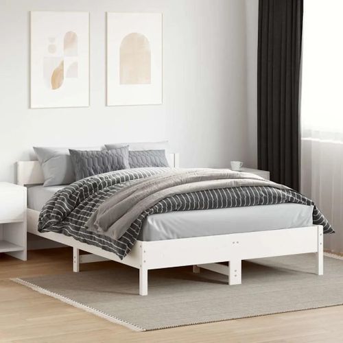 Cadre De Lit Sans Matelas Blanc 120x200 Cm Bois De Pin Massif
