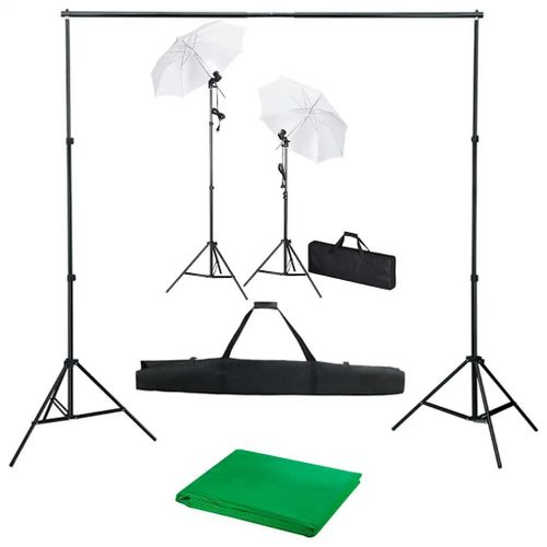 Kit de studio photo avec toile de fond lampes et parapluies