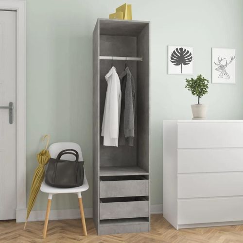 Garde-Robe Avec Tiroirs Gris Béton 50x50x200 Cm Bois Ingénierie