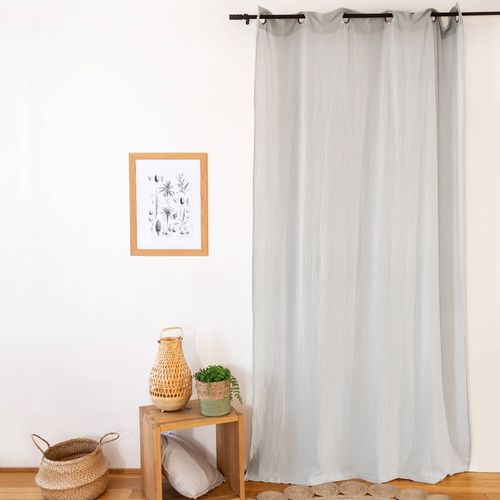 Set de 2 rideaux en gaze de coton gris clair. tissu gaufré. 2x 135x240cm avec ¿illets