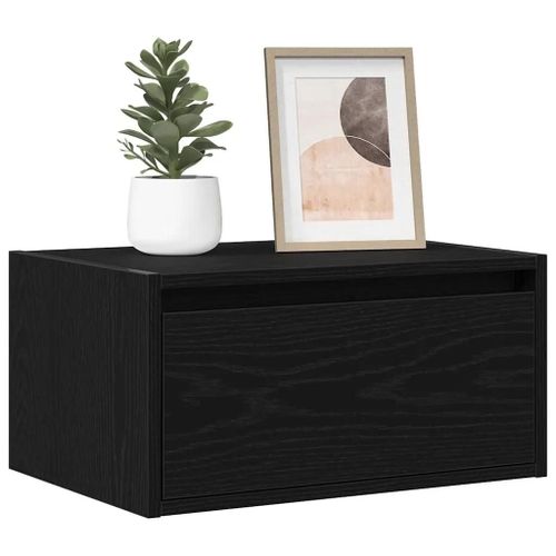 Tables De Chevet Murales Avec Lumières Led 2 Pcs Chêne Noir