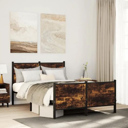 Cadre De Lit En Métal Sans Matelas Chêne Fumé 120x190 Cm