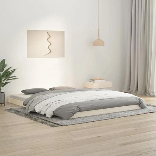 Cadre De Lit Sans Matelas Blanc 150x200 Cm Bois De Pin Massif