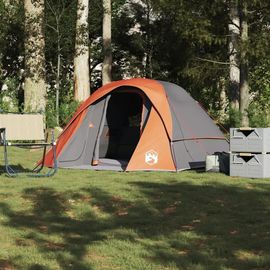 Tente De Camping De Cabine 4 Personnes Gris Orange Imperméable
