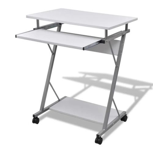 Bureau D'ordinateur Compact Avec Plateau À Clavier Blanc