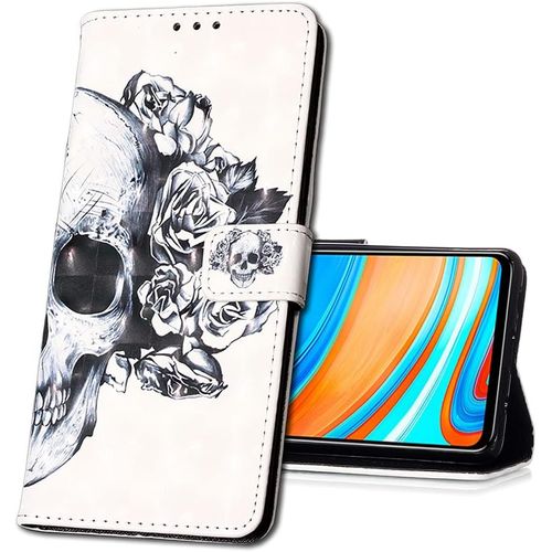 Coque Pour Realme 6 Pro, Etui Nouveau 3d Effet Cuir Pu+Tpu Silicone Carte Antichoc Support Portefeuille Magnetique Creatif Housse Pour Realme 6 Pro. Yb Skull Flower