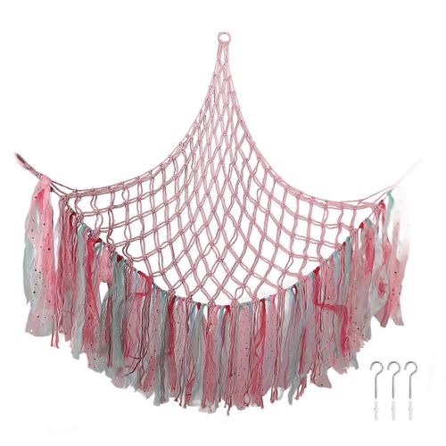 Coloré Peluche Jouets Net Boho Tissé À La Main Net Organisateur Coin Suspendu Filet De Rangement Pour Chambre Dortoir
