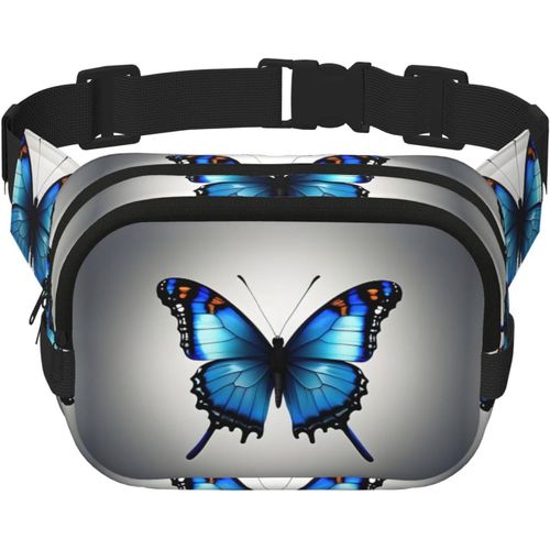 Un Papillon Bleu Carré Double Couche Sac Banane Mini Ceinture Réglable Sac Ceinture Sac Exercice Course Voyage Randonnée, Noir, One Size