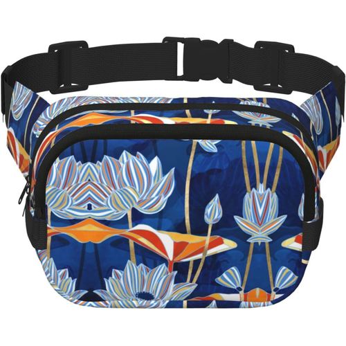 Sac Banane Carré Double Couche Motif Floral Botanique - Mini Ceinture Réglable - Pour Exercice, Course À Pied, Voyage, Randonnée, Noir, One Size