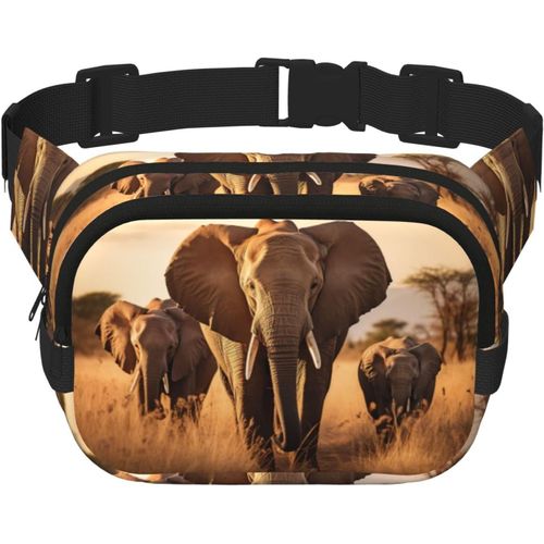 Sac Banane Double Couche Carré Éléphant Taille Mini Réglable Sac Ceinture Sac D'Exercice Course Voyage Randonnée, Noir, One Size