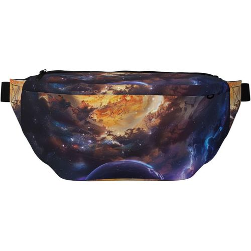 Beau Sac Banane Imprimé Galaxie Réglable Léger Voyage Ceinture Banane Pour La Marche, Le Cyclisme, La Randonnée, Les Voyages, Noir , Taille Unique, Sac À Dos Décontracté