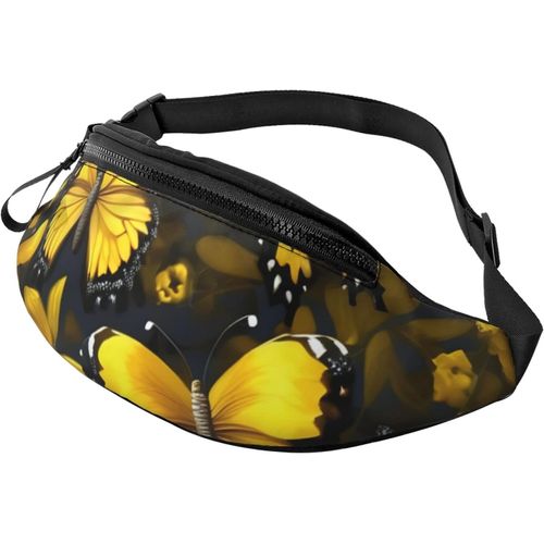 Sac Banane Pour Homme Et Femme, Sac À Bandoulière Tendance Avec Ceinture Réglable Pour Voyage, Sport, Course À Pied. Motif Imprimé Yin Yang, Papillons Fleurs Jaunes, One Size
