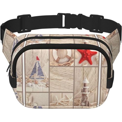 Sac Banane Carré Double Couche Pour Bateau, Plage, Étoile De Mer, Coquillage, Mini Ceinture Réglable, Sac Pour Exercice, Course À Pied, Voyage, Randonnée, Noir, One Size