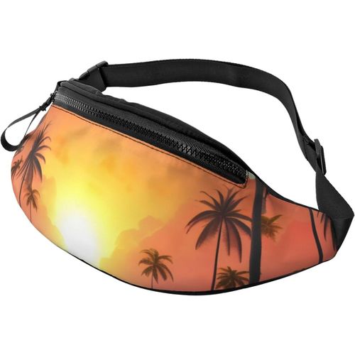 Sac Banane Pour Homme Et Femme, Sac À Bandoulière Tendance Avec Ceinture Réglable Pour Voyage, Sport, Course À Pied. Imprimé Floral Gris Sarcelle Et Blanc, Sunr Tropical Palm Tree Island, One Size