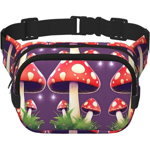 Sac Banane Double Couche Rouge Champignon Magique Taille Mini Réglable Sac Ceinture Sac Exercice Course Voyage Randonnée, Noir, One Size