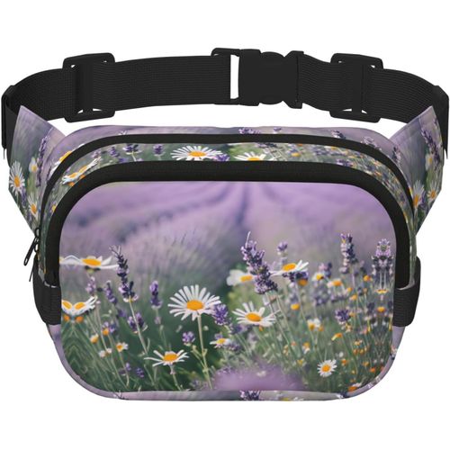 Sac Banane Carré Double Couche Lavande Et Marguerites - Mini Ceinture Réglable - Pour Exercice, Course À Pied, Voyage, Randonnée, Noir, One Size