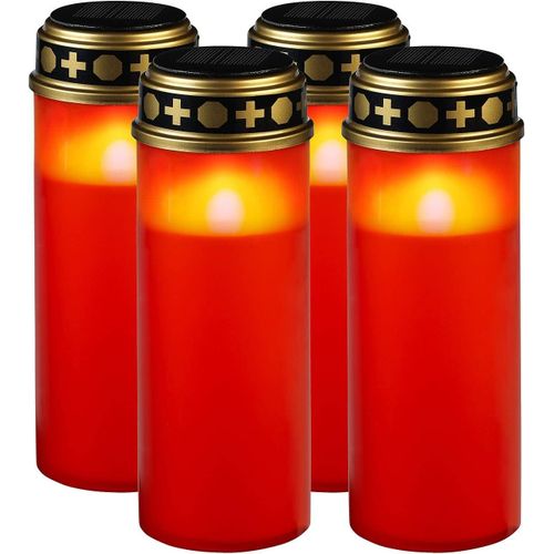 4 Grandes Lanternes Funéraires Solaires Avec Led Effet Flamme - Coloris Rouge []