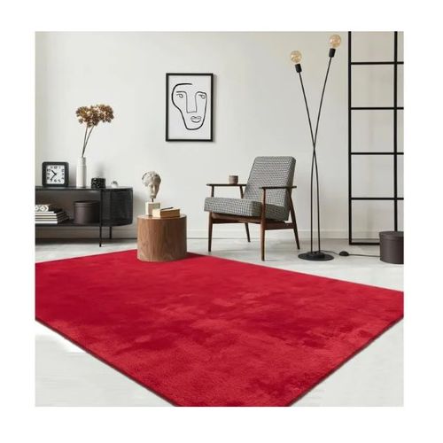 Tapis De Salon Ou Chambre En Rouge 160x230 | Tapis Poil Ras Moderne Et Doux | Rectangulaire | Interieur | Lavable - The Carpet Loft